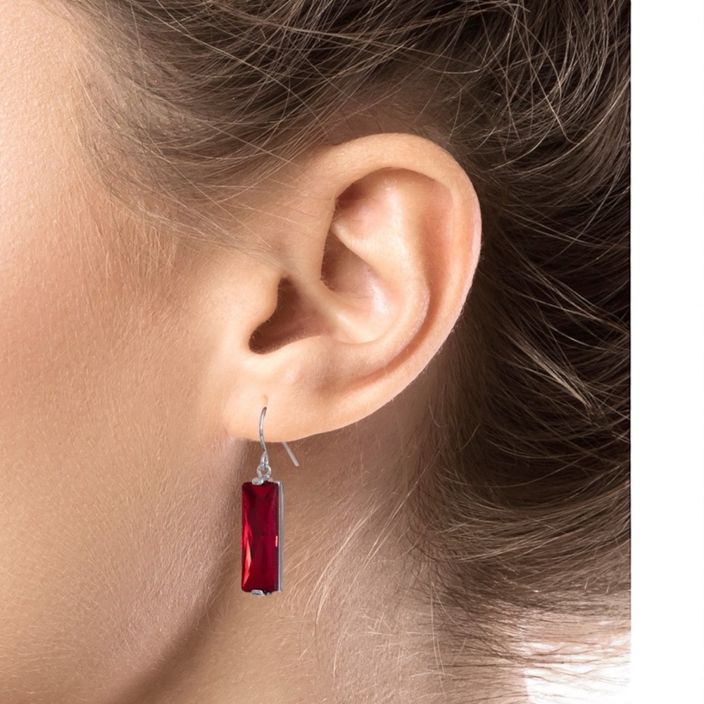 Silver Tone Metal Red Crystal Rectangular Drop Da… - image 3